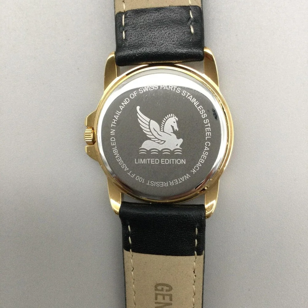 Tourneau Womens Pegasus Watch 32mm Gold Tone Leather Limited New Battery
